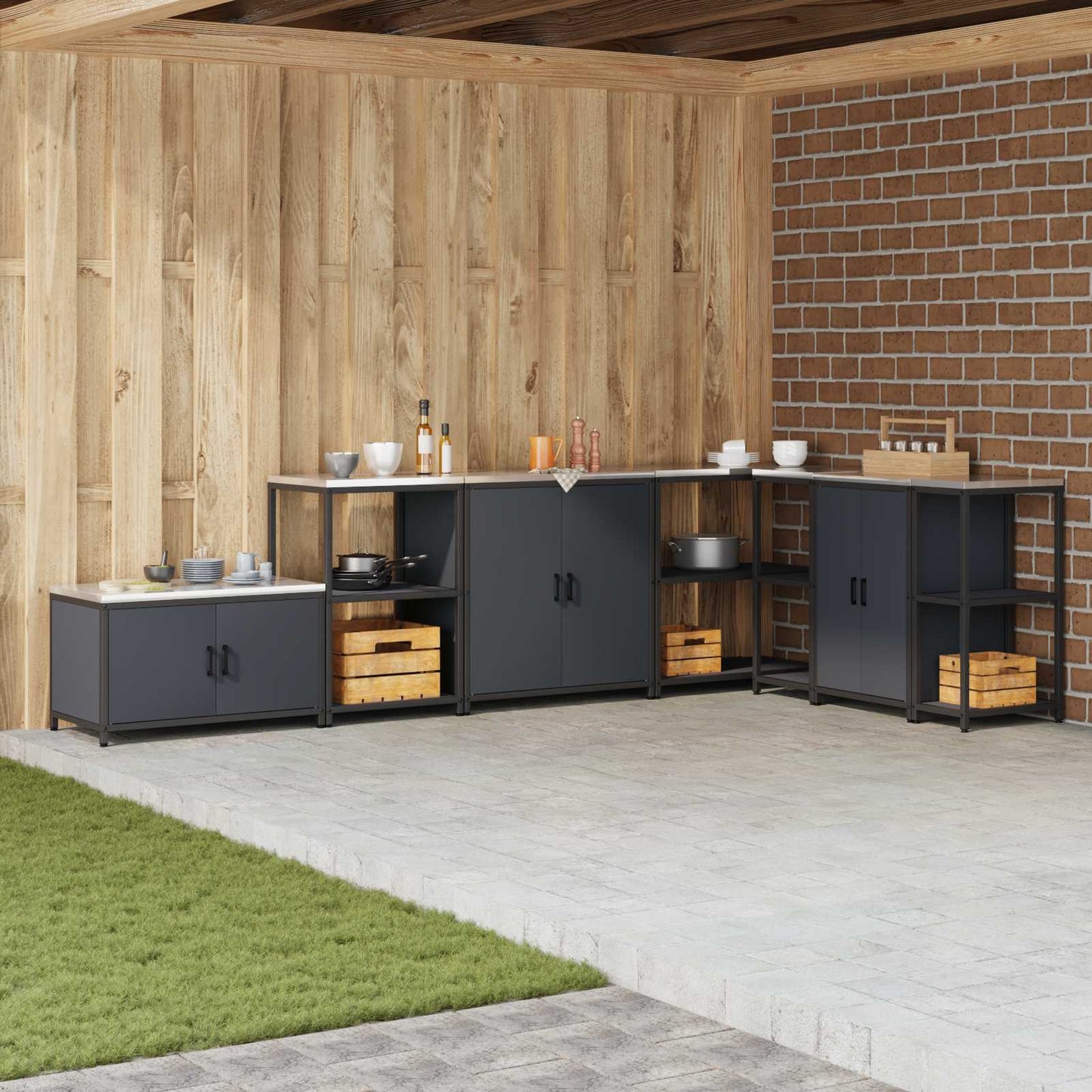 Stoccaggio in cucina HATTEM Antracite 90 x 50 x 92 cm Acciaio | homemem39
