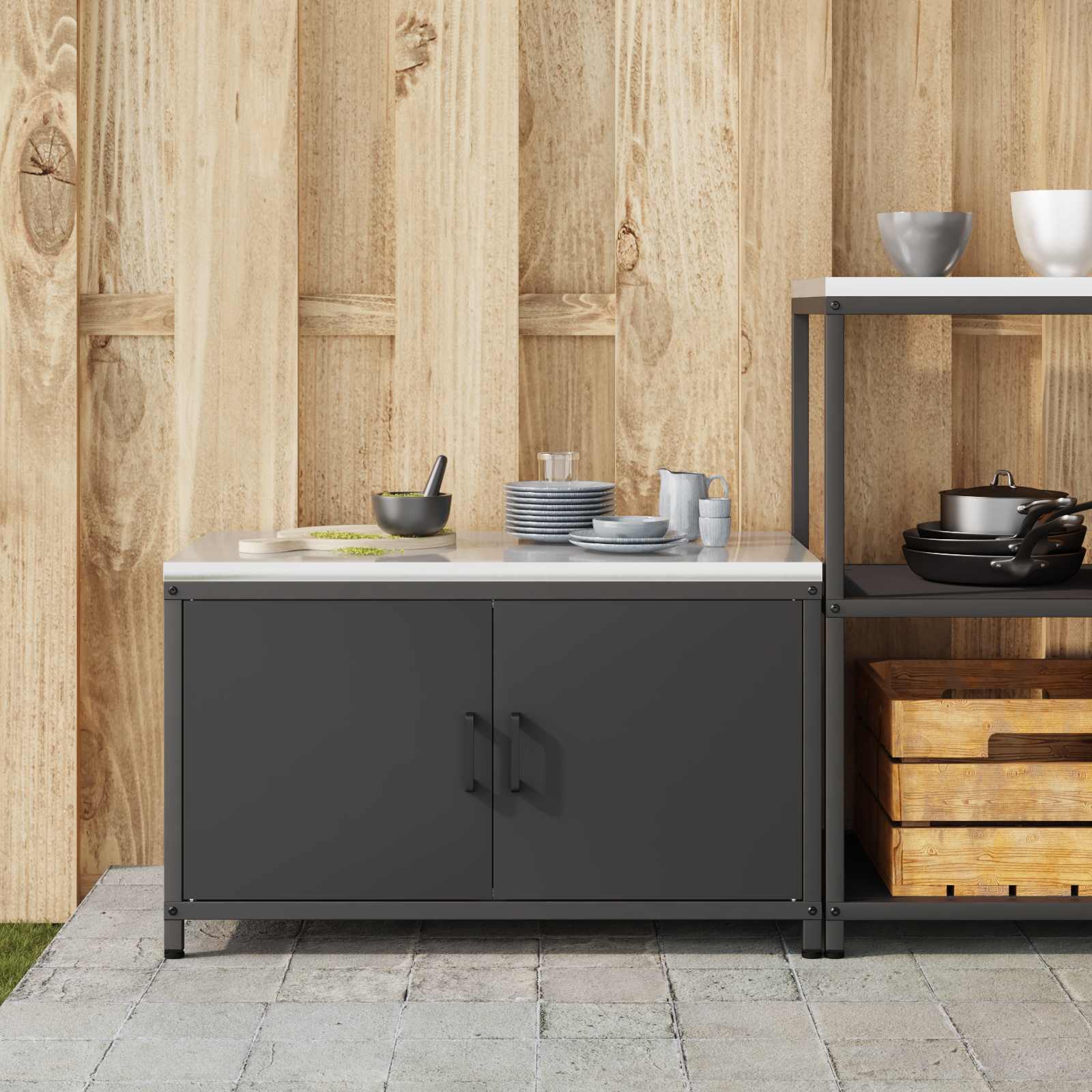 Stoccaggio in cucina HATTEM Nero 90 x 50 x 53 cm Acciaio | homemem39