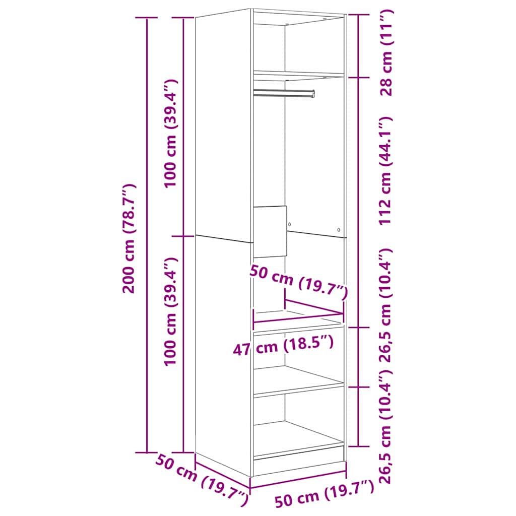 Guardaroba Rovere Nero 50 x 50 x 200 cm Legno multistrato | homemem39