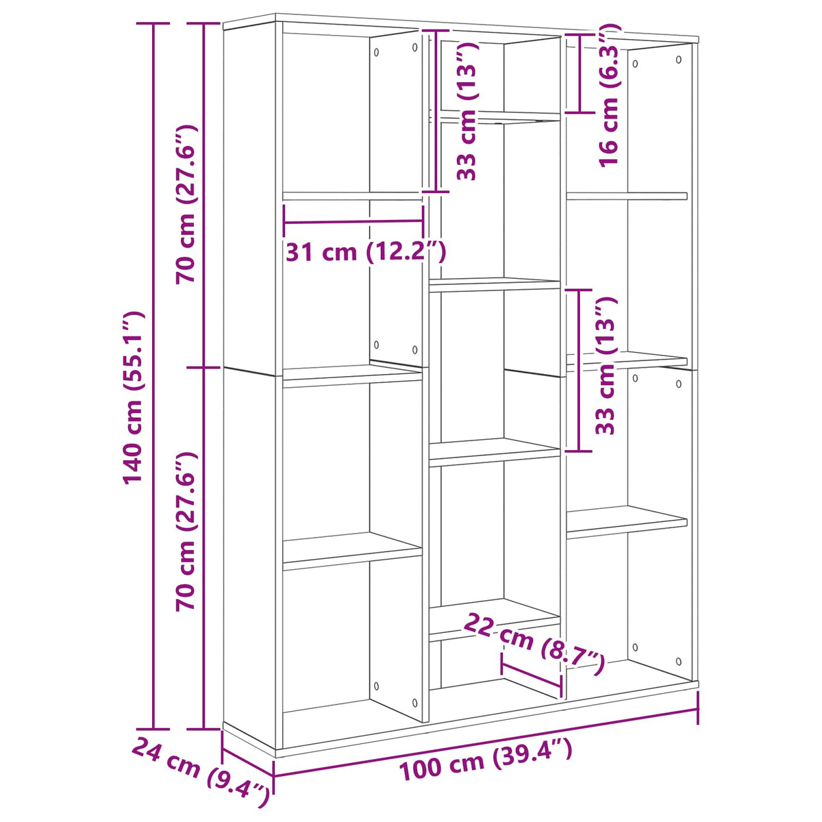Divider per stanze Rovere Nero 100 x 24 x 140 cm | homemem39