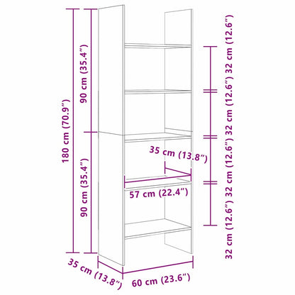 Armadio per Libri 5 livelli 60 x 35 x 180 cm Rovere artigianale | homemem39