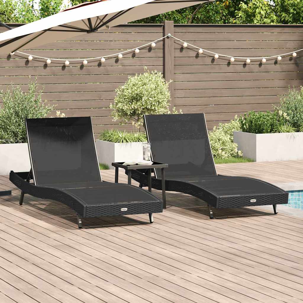Lettino da sole 3 pcs Nero 197 x 70 x 82 cm polyrattan