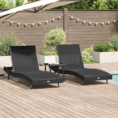 Lettino da sole 3 pcs Nero 197 x 70 x 82 cm polyrattan