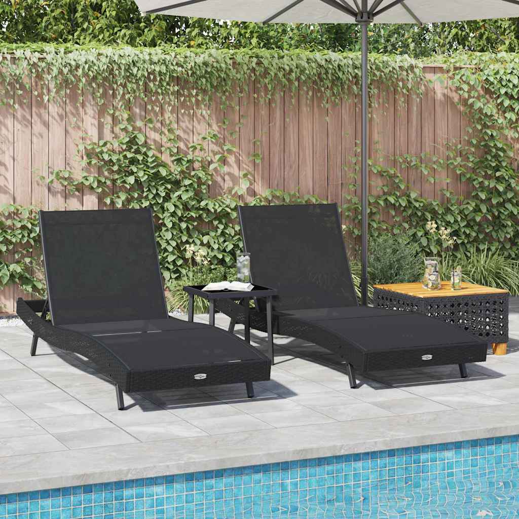 Lettino da sole 3 pcs Nero 197 x 70 x 82 cm polyrattan