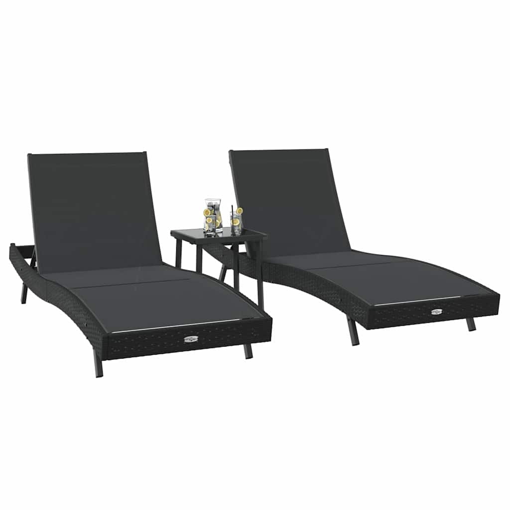 Lettino da sole 3 pcs Nero 197 x 70 x 82 cm polyrattan
