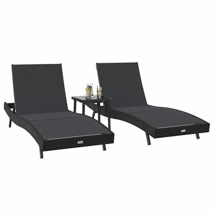 Lettino da sole 3 pcs Nero 197 x 70 x 82 cm polyrattan