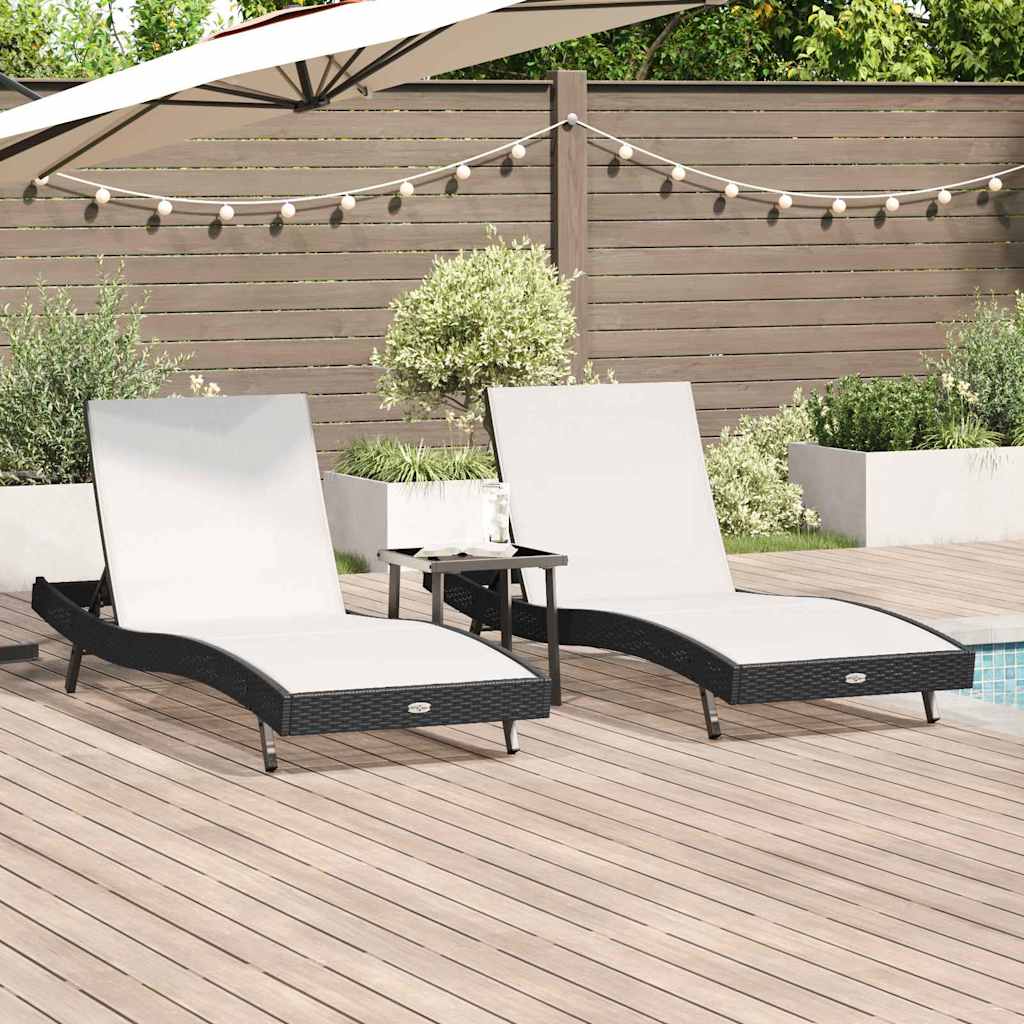 Lettino da sole 3 pcs Nero e Bianco 197 x 70 x 82 cm polyrattan