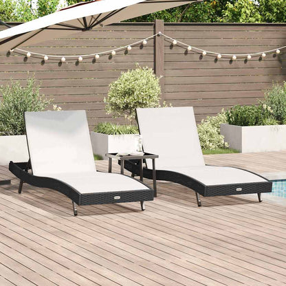 Lettino da sole 3 pcs Nero e Bianco 197 x 70 x 82 cm polyrattan