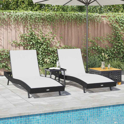 Lettino da sole 3 pcs Nero e Bianco 197 x 70 x 82 cm polyrattan
