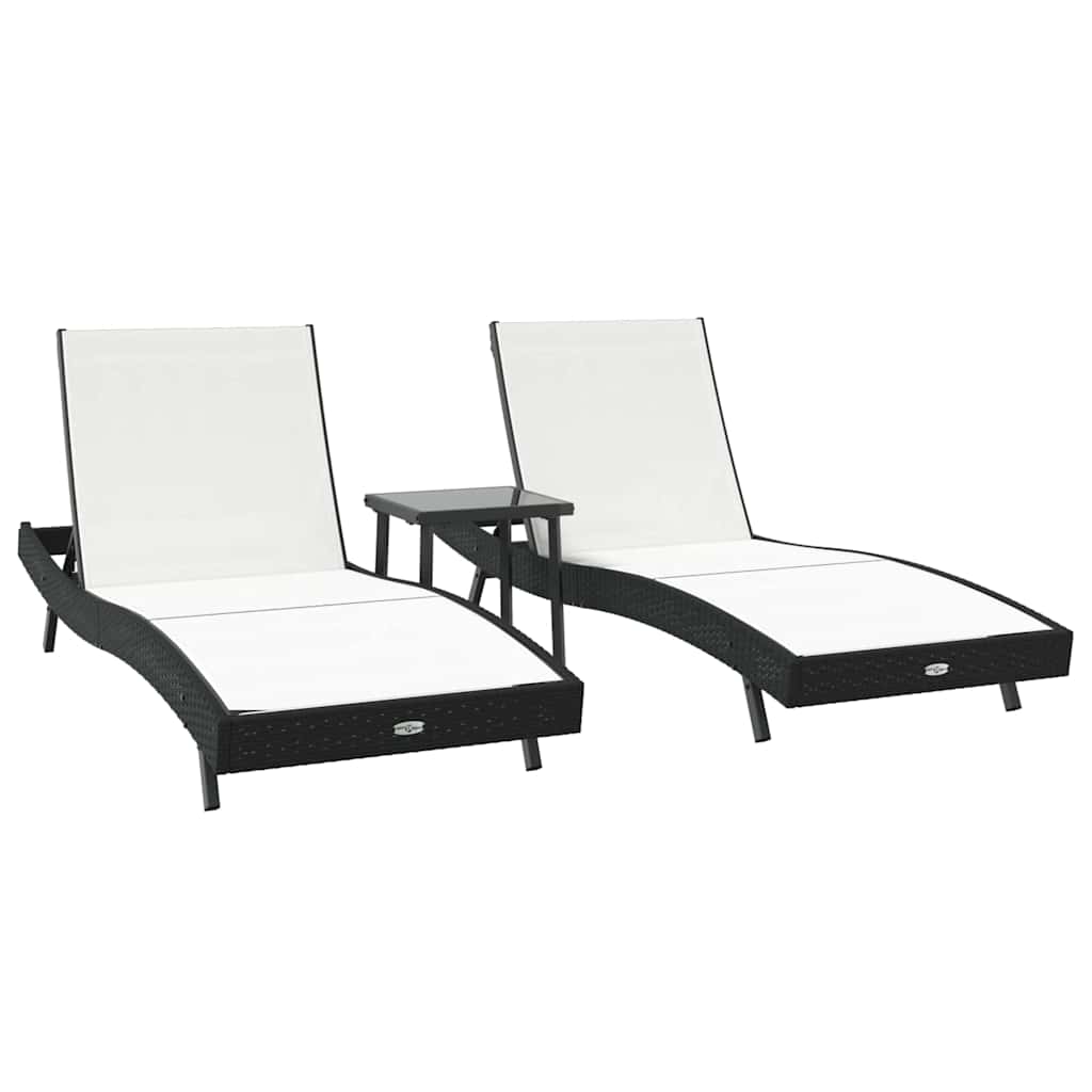 Lettino da sole 3 pcs Nero e Bianco 197 x 70 x 82 cm polyrattan