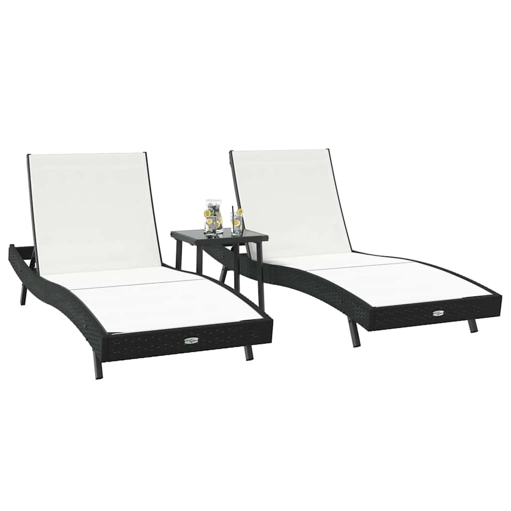 Lettino da sole 3 pcs Nero e Bianco 197 x 70 x 82 cm polyrattan