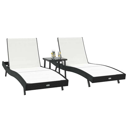 Lettino da sole 3 pcs Nero e Bianco 197 x 70 x 82 cm polyrattan