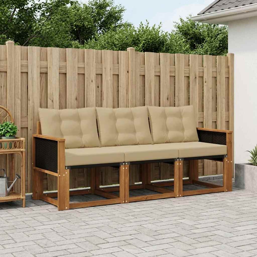 Set di divani da esterno con cuscino 3 pcs Naturale e Beige | homemem39