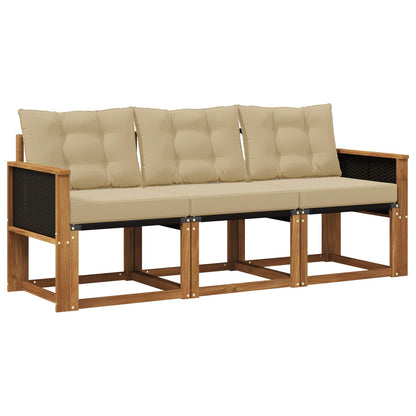 Set di divani da esterno con cuscino 3 pcs Naturale e Beige | homemem39