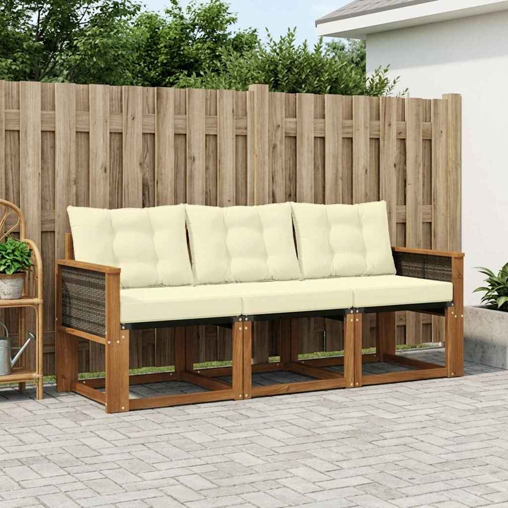 Set di divani da esterno con cuscino 3 pcs Naturale e Crema