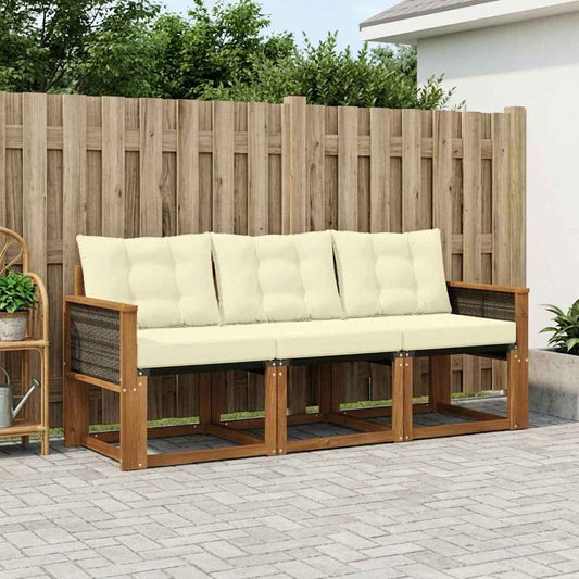 Set di divani da esterno con cuscino 3 pcs Naturale e Crema