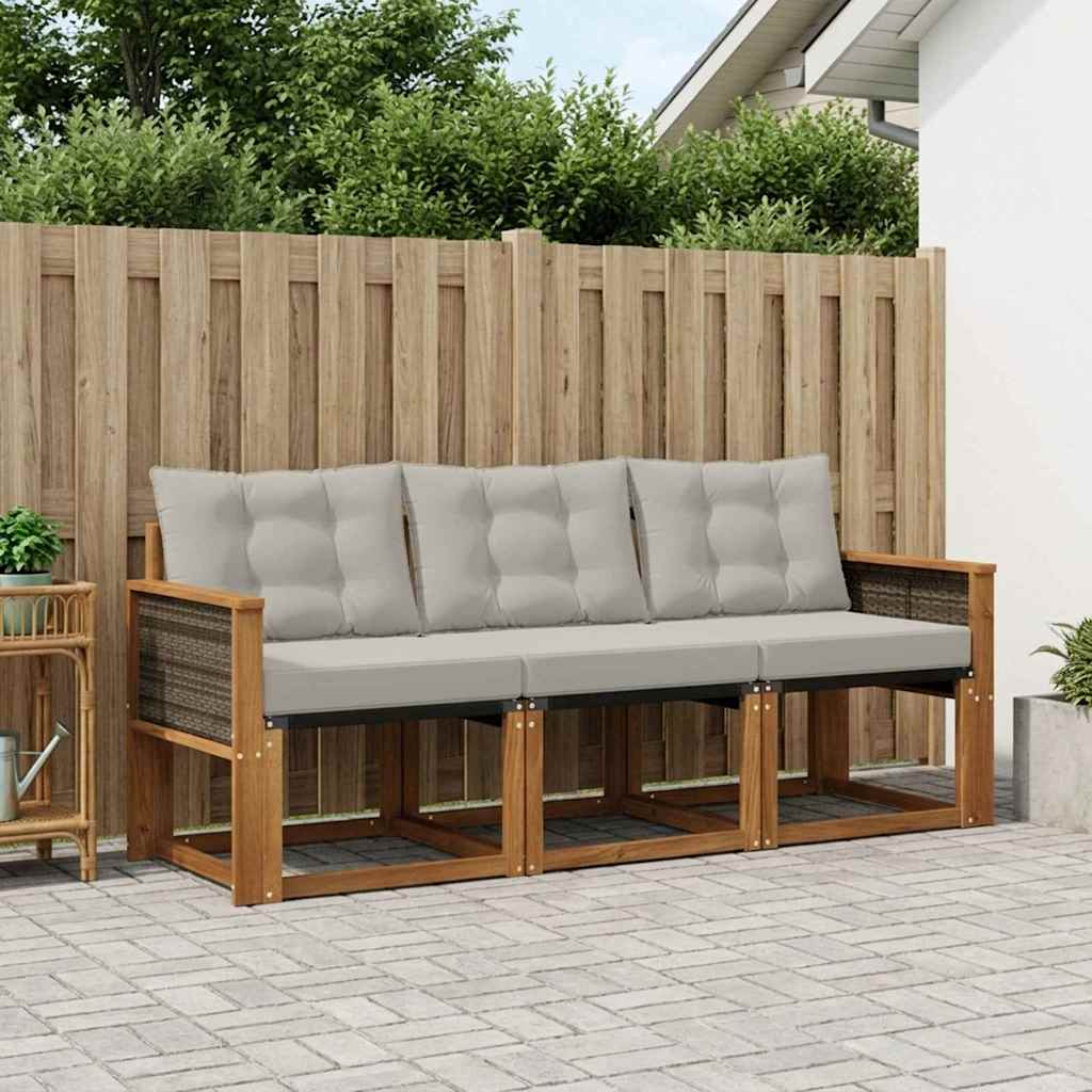 Set di divani da esterno 3 pcs Naturale e Grigio Chiaro