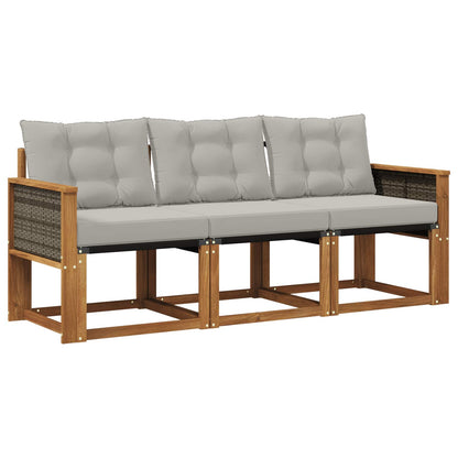 Set di divani da esterno 3 pcs Naturale e Grigio Chiaro