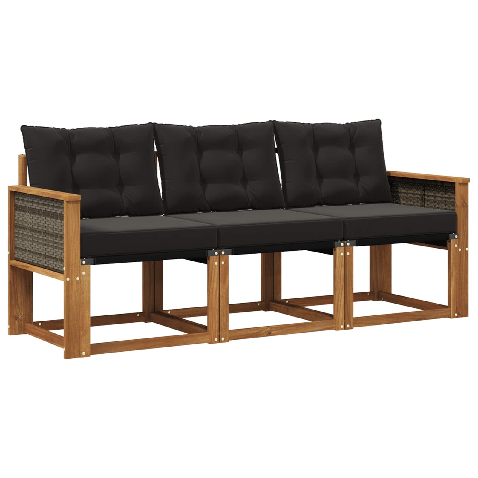 Set di divani da esterno con cuscino 3 pcs Naturale e Nero | homemem39