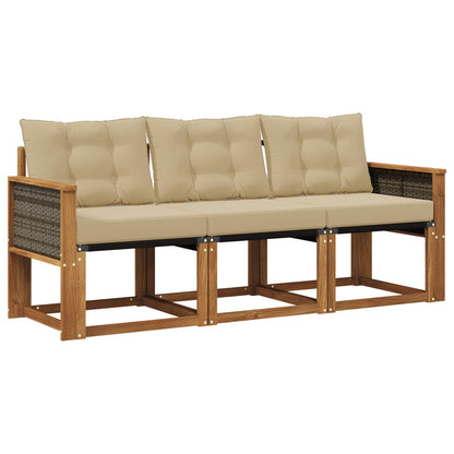 Set di divani da esterno con cuscino 3 pcs Naturale e Beige | homemem39