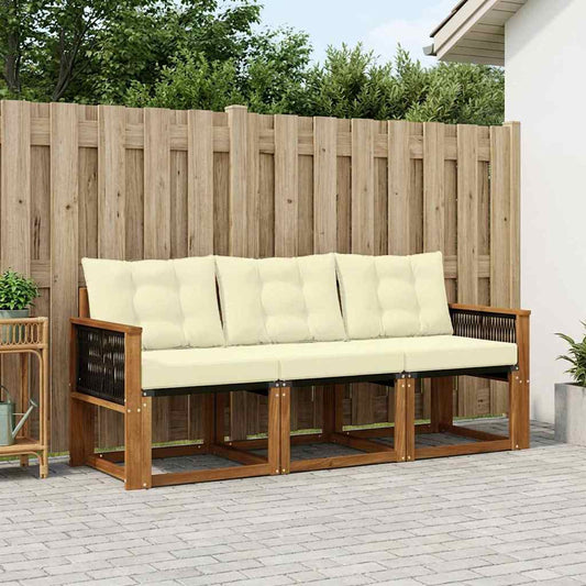 Set di divani da esterno con cuscino 3 pcs Naturale e Crema