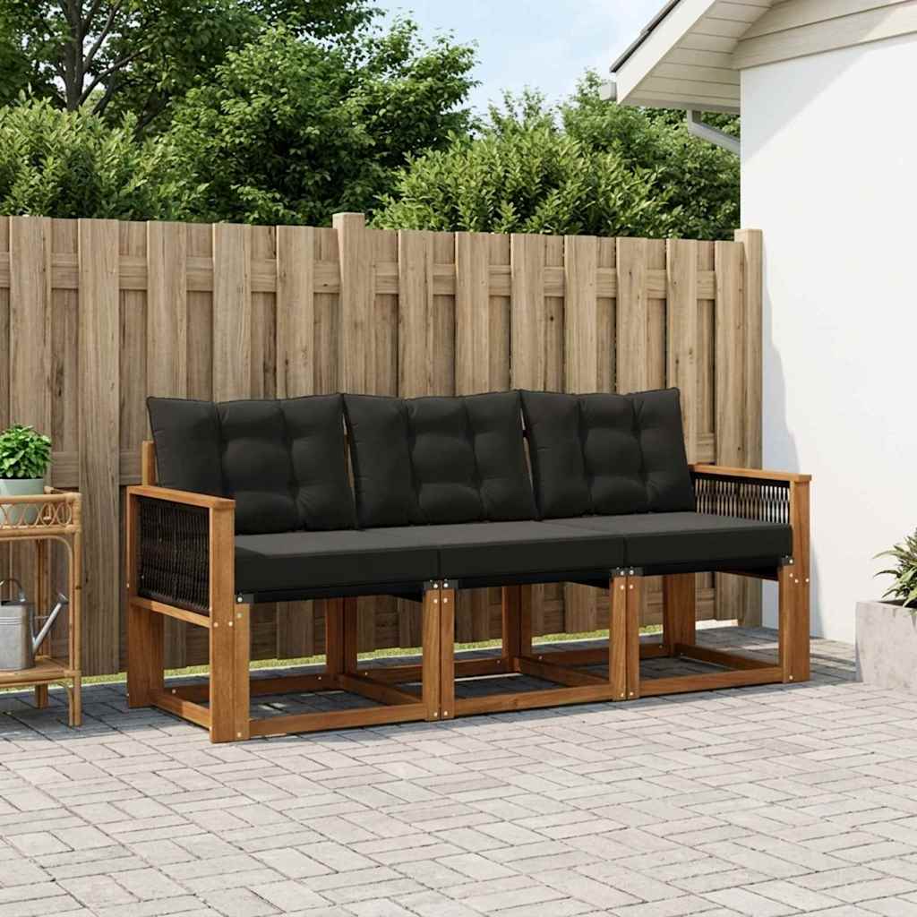 Set di divani da esterno con cuscino 3 pcs Naturale e Nero