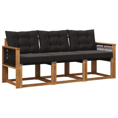 Set di divani da esterno con cuscino 3 pcs Naturale e Nero