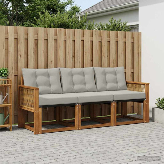 Set di divani da esterno 3 pcs Naturale e Grigio Chiaro
