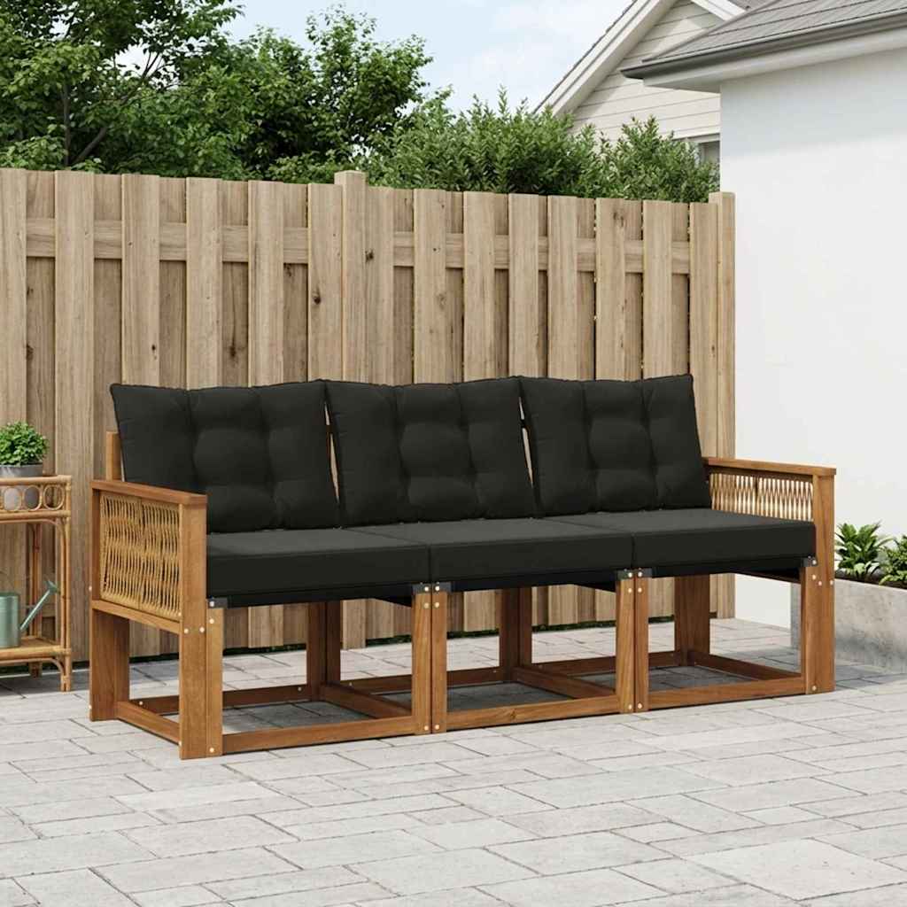 Set di divani da esterno con cuscino 3 pcs Naturale e Nero | homemem39