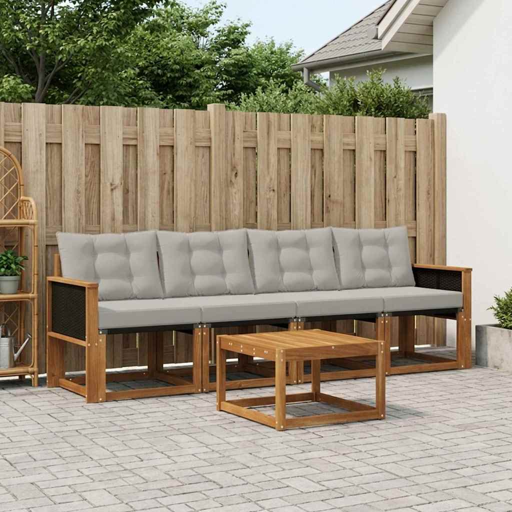 Set di divani da esterno 5 pcs Naturale e Grigio Chiaro