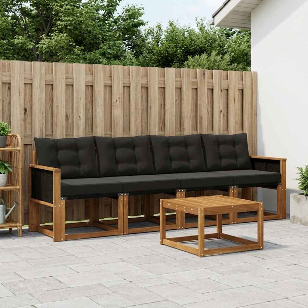 Set di divani da esterno con cuscino 5 pcs Naturale e Nero | homemem39
