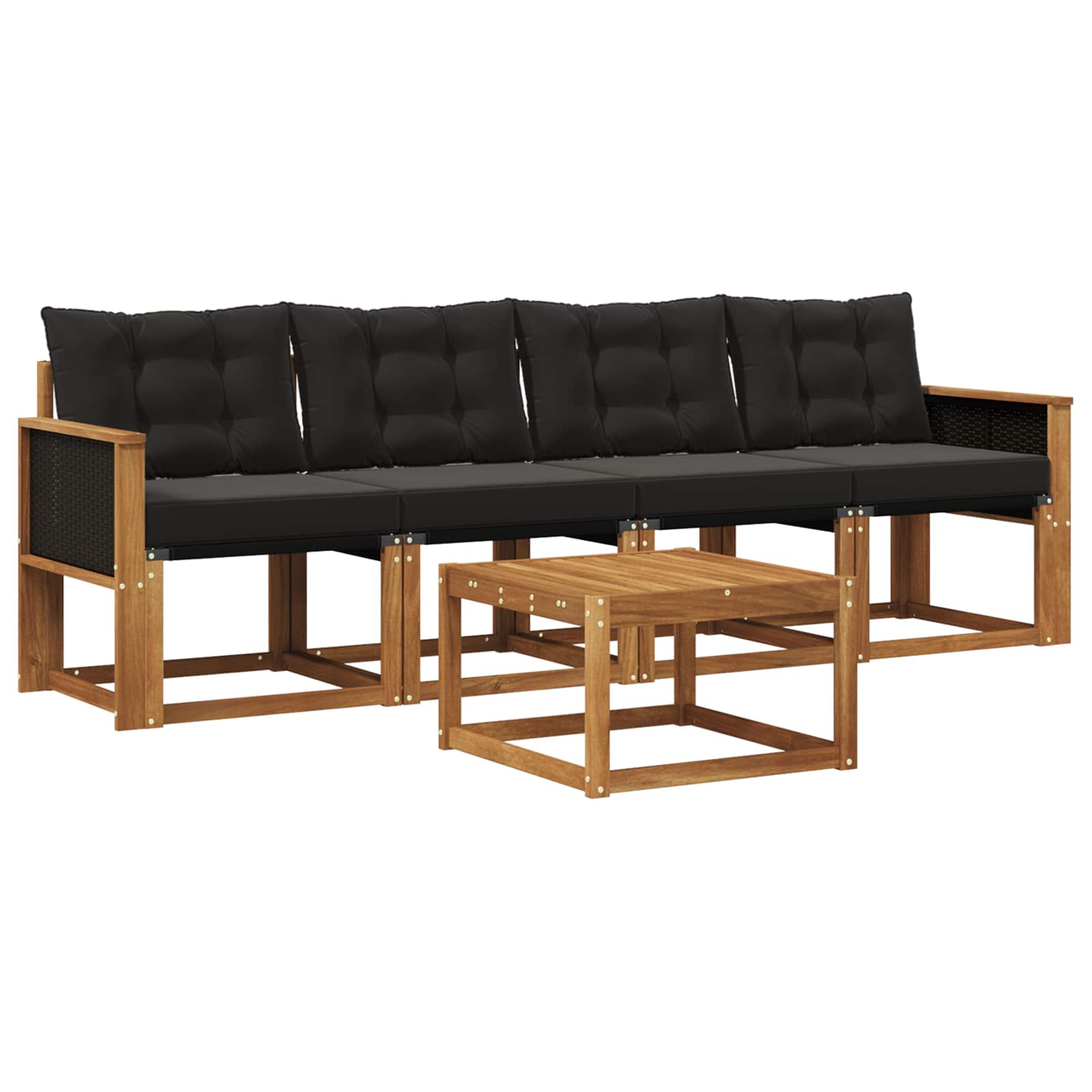 Set di divani da esterno con cuscino 5 pcs Naturale e Nero | homemem39