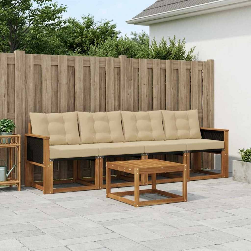 Set di divani da esterno con cuscino 5 pcs Naturale e Beige | homemem39