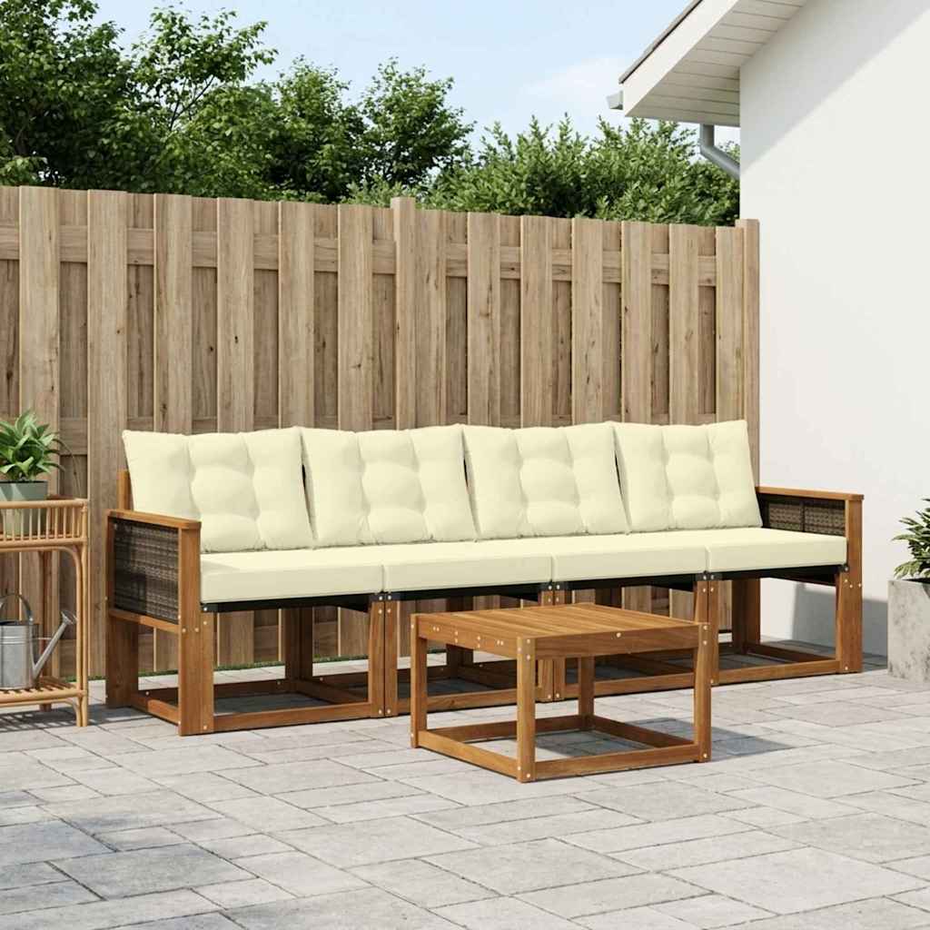 Set di divani da esterno con cuscino 5 pcs Naturale e Crema | homemem39