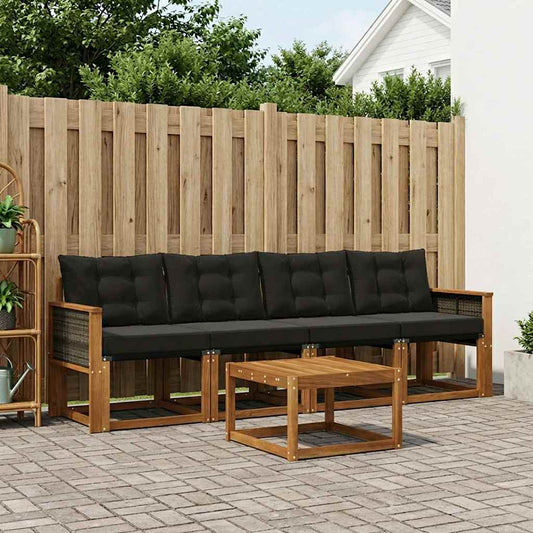 Set di divani da esterno con cuscino 5 pcs Naturale e Nero