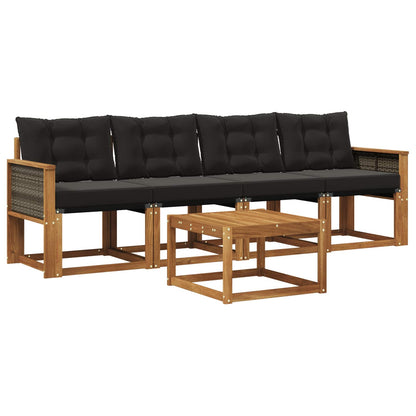 Set di divani da esterno con cuscino 5 pcs Naturale e Nero
