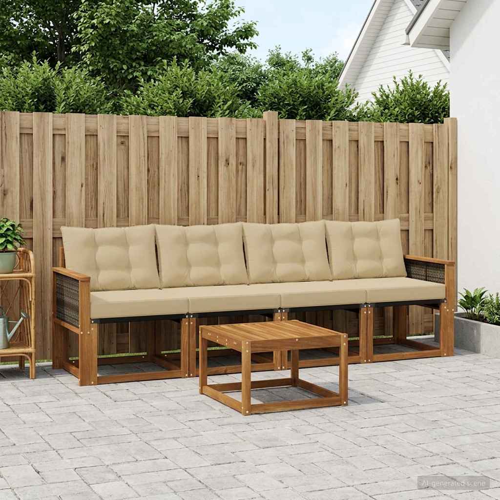 Set di divani da esterno con cuscino 5 pcs Naturale e Beige