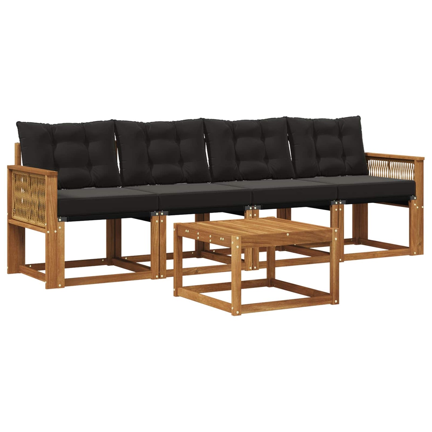 Set di divani da esterno con cuscino 5 pcs Naturale e Nero | homemem39
