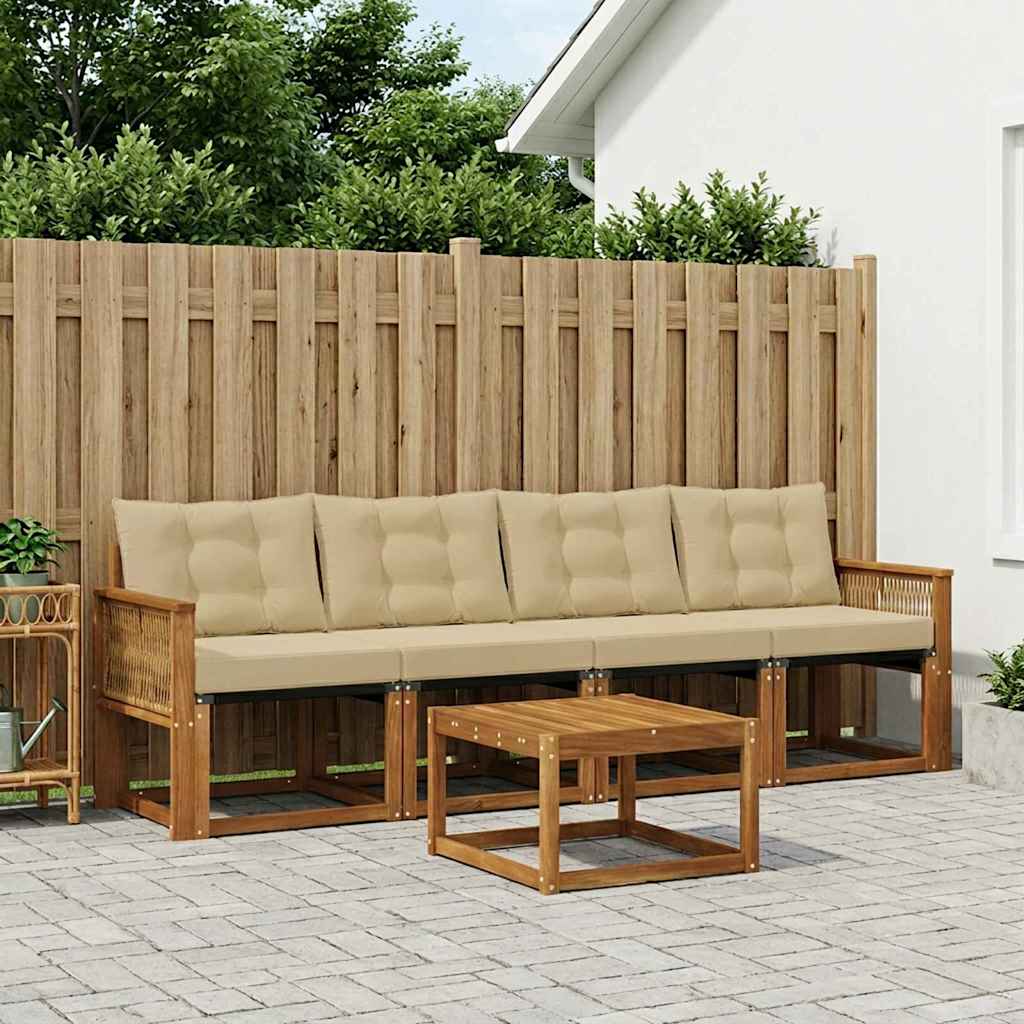 Set di divani da esterno con cuscino 5 pcs Naturale e Beige