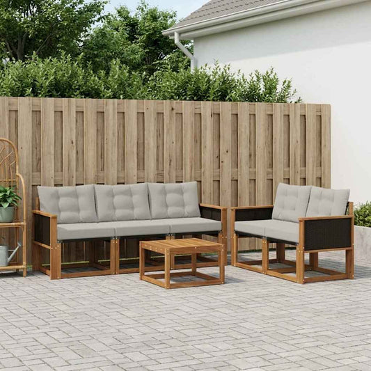 Set di divani da esterno 6 pcs Naturale e Grigio Chiaro