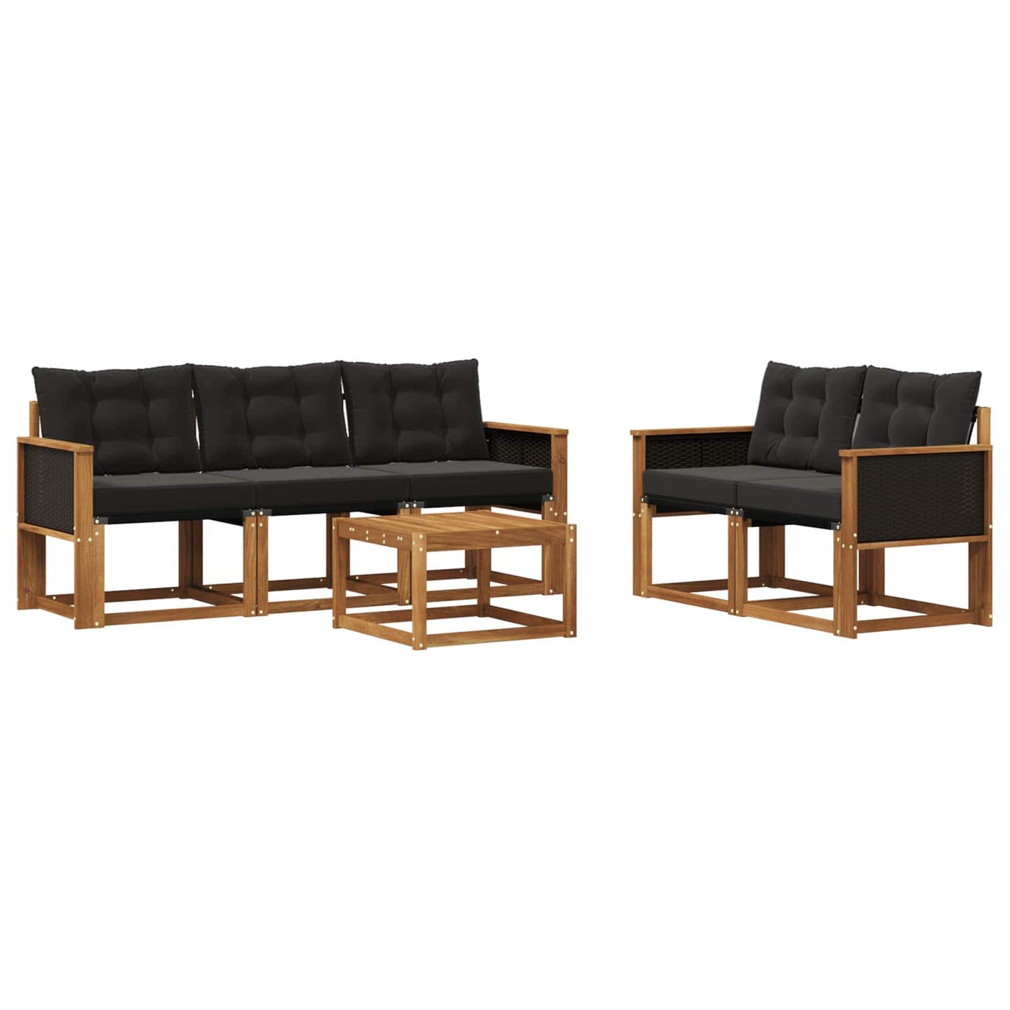 Set di divani da esterno con cuscino 6 pcs Naturale e Nero | homemem39