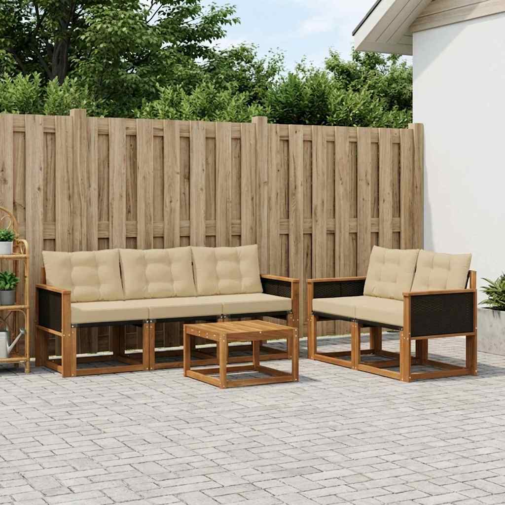 Set di divani da esterno con cuscino 6 pcs Naturale e Beige