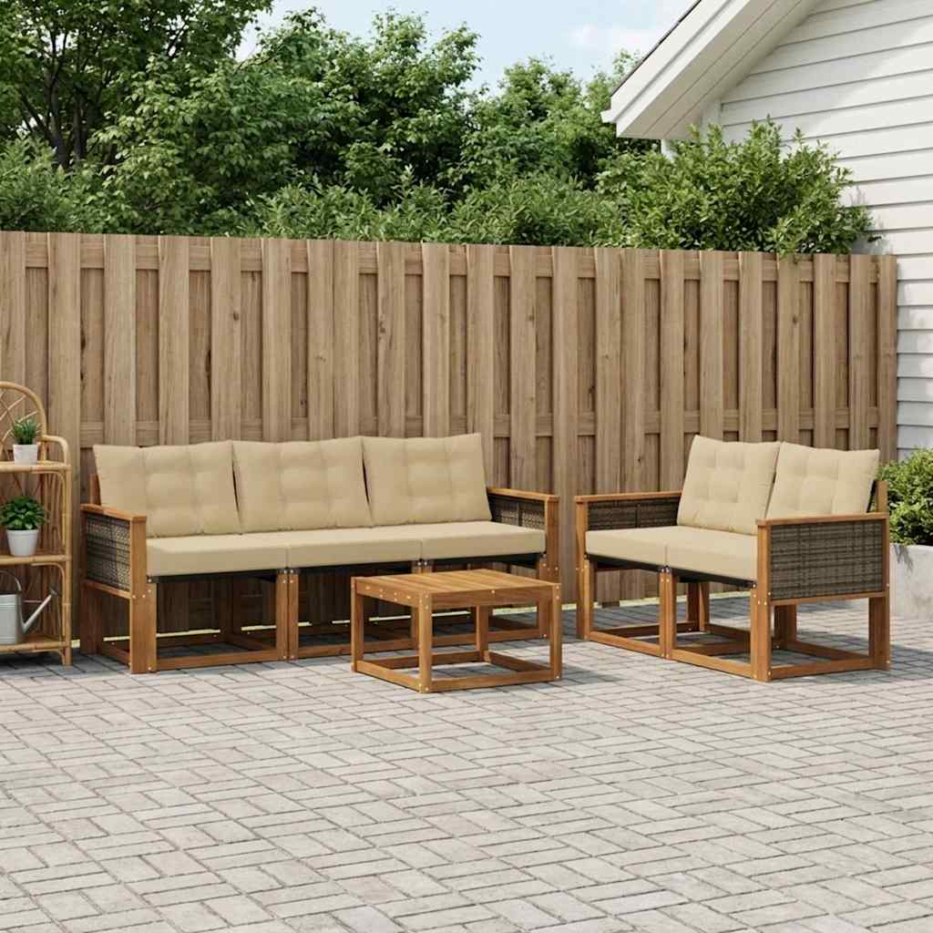 Set di divani da esterno con cuscino 6 pcs Naturale e Beige