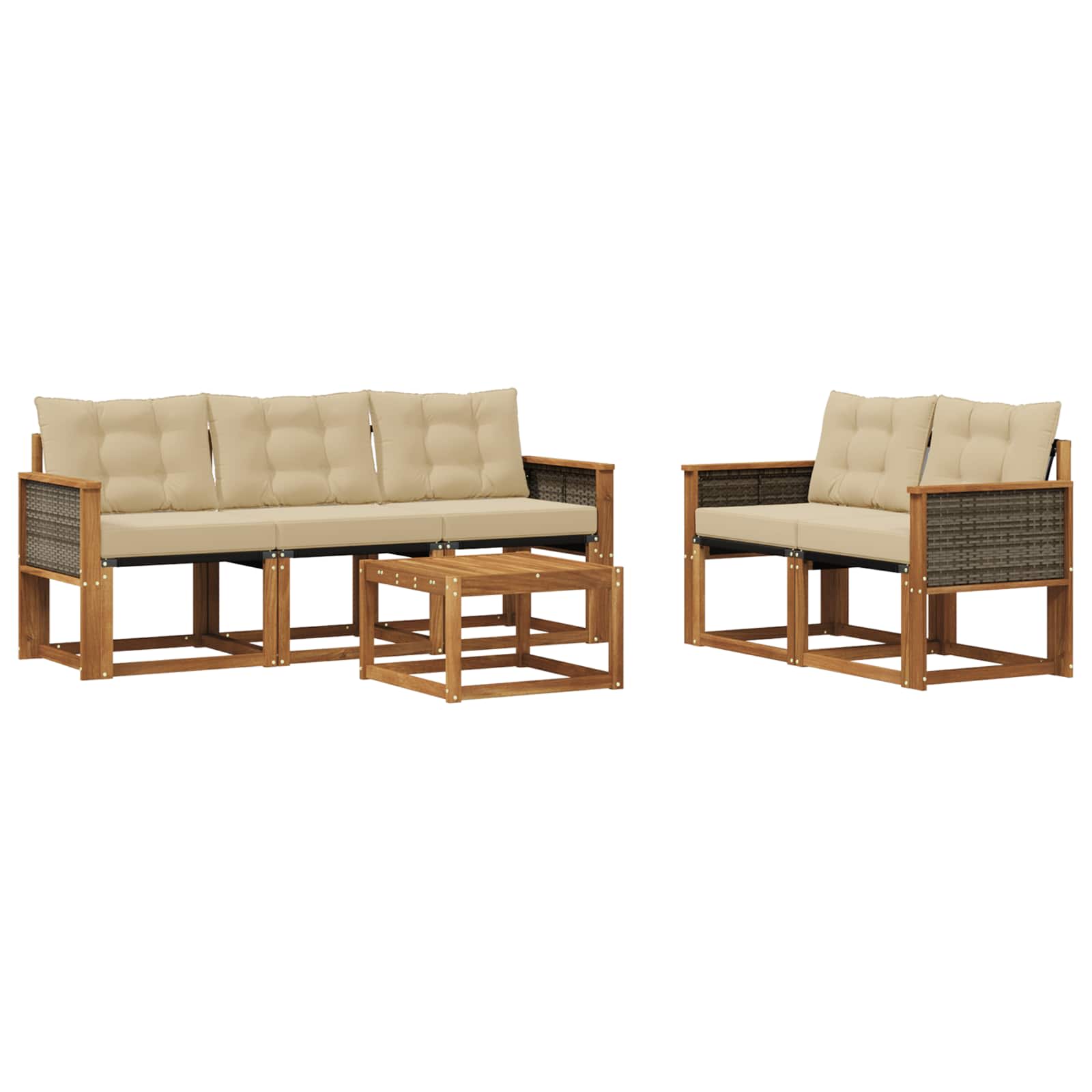 Set di divani da esterno con cuscino 6 pcs Naturale e Beige | homemem39