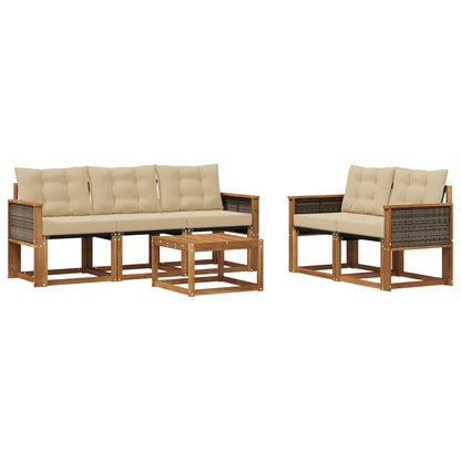 Set di divani da esterno con cuscino 6 pcs Naturale e Beige | homemem39