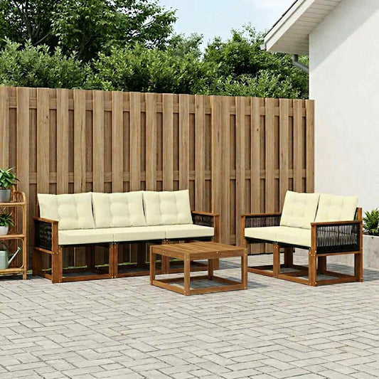 Set di divani da esterno con cuscino 6 pcs Naturale e Crema