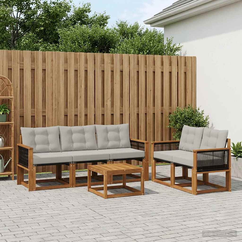 Set di divani da esterno 6 pcs Naturale e Grigio Chiaro
