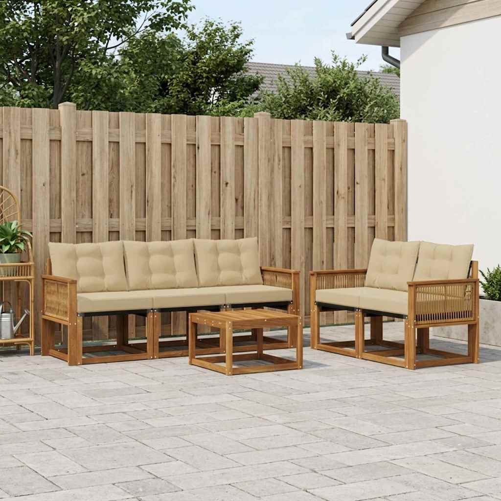 Set di divani da esterno con cuscino 6 pcs Naturale e Beige | homemem39