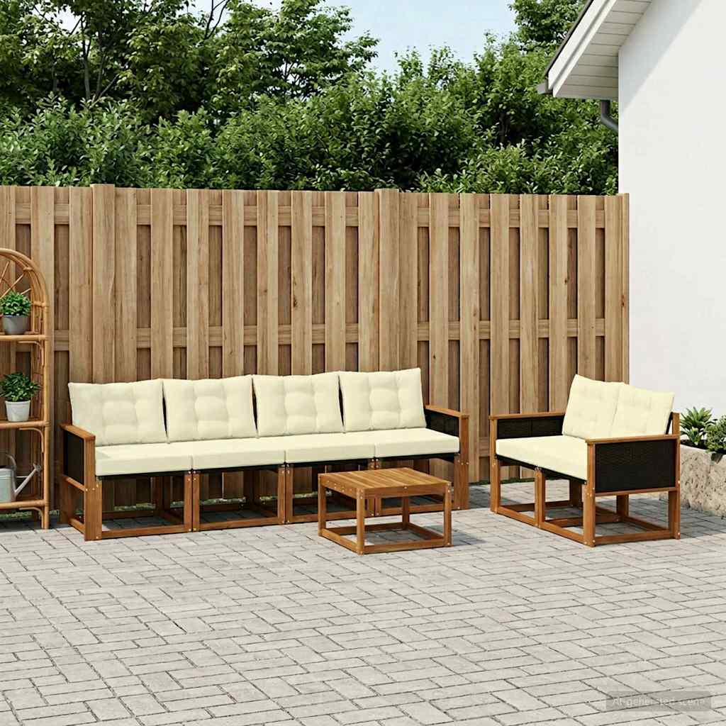 Set di divani da esterno con cuscino 7 pcs Naturale e Crema