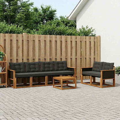 Set di divani da esterno con cuscino 7 pcs Naturale e Nero | homemem39